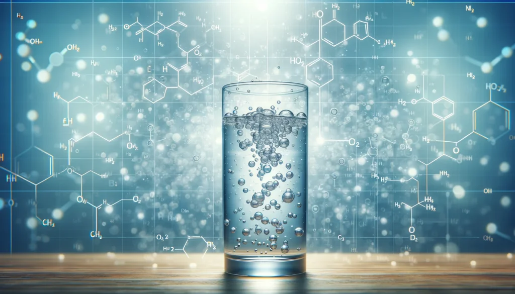 Glass of hydrogen-rich water with molecular hydrogen bubbles rising